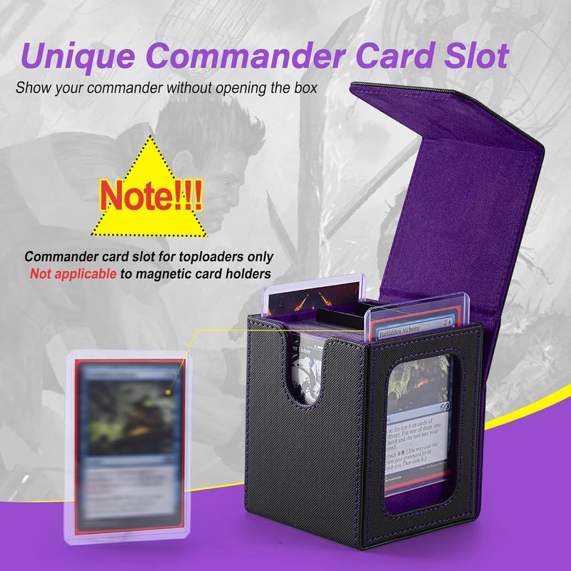 Stepane MTG Deck Box, Double Display Window MTG, Commander Deck Box Fits 120+ Single Sleeved Cards, PU Leather Magnetic Closure Card Box with 2 Dividers&2 Toploaders for TCG, CCG, Black/Violet - Image 5